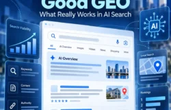 Good SEO Is Good GEO graphic showing Google AI search results and local SEO rankings for Tampa Bay businesses